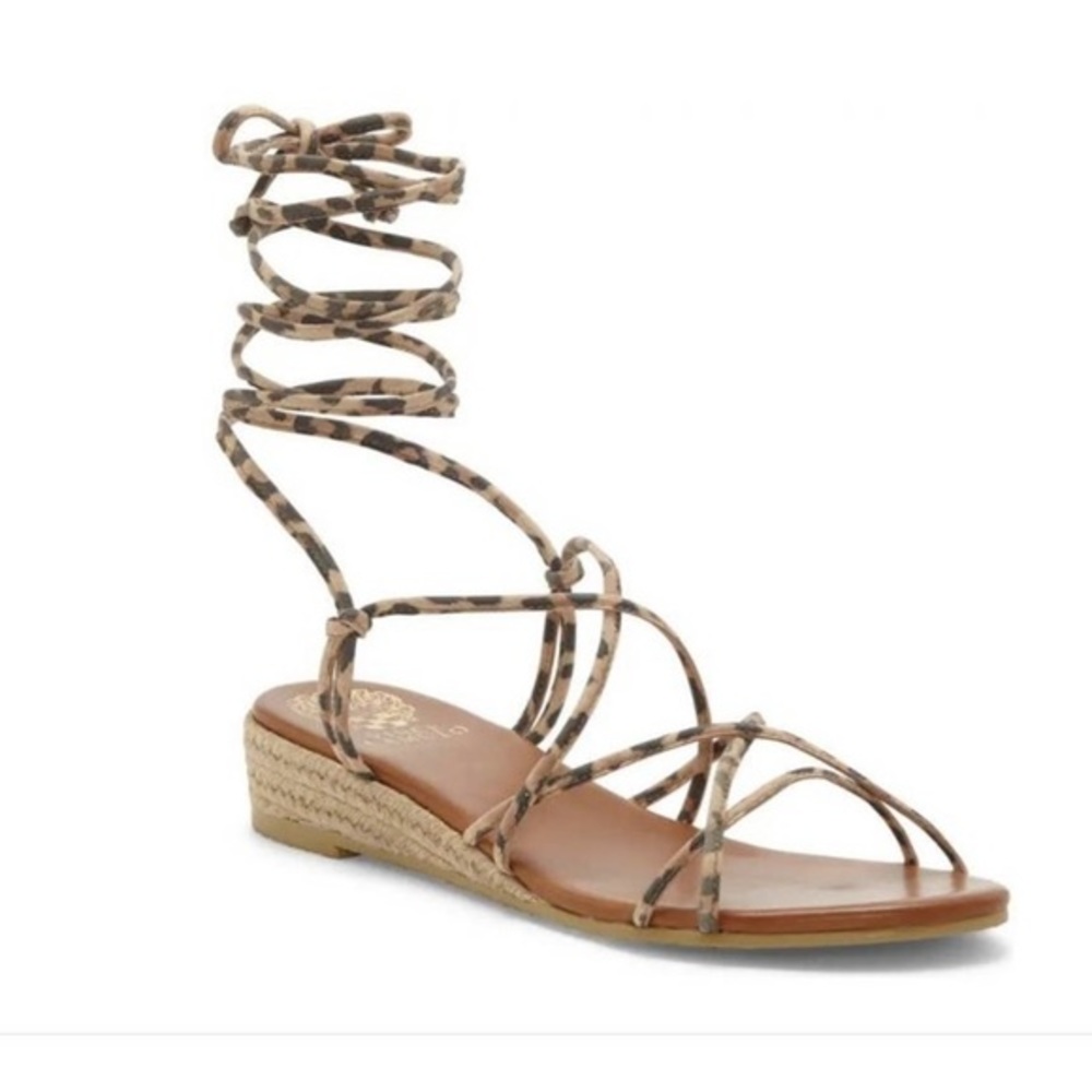 💕 NWT Vince Camuto Prasetta Leopard String Wrap Ankle Tie Sandals US 7.5 EUR 38 - Picture 5 of 6